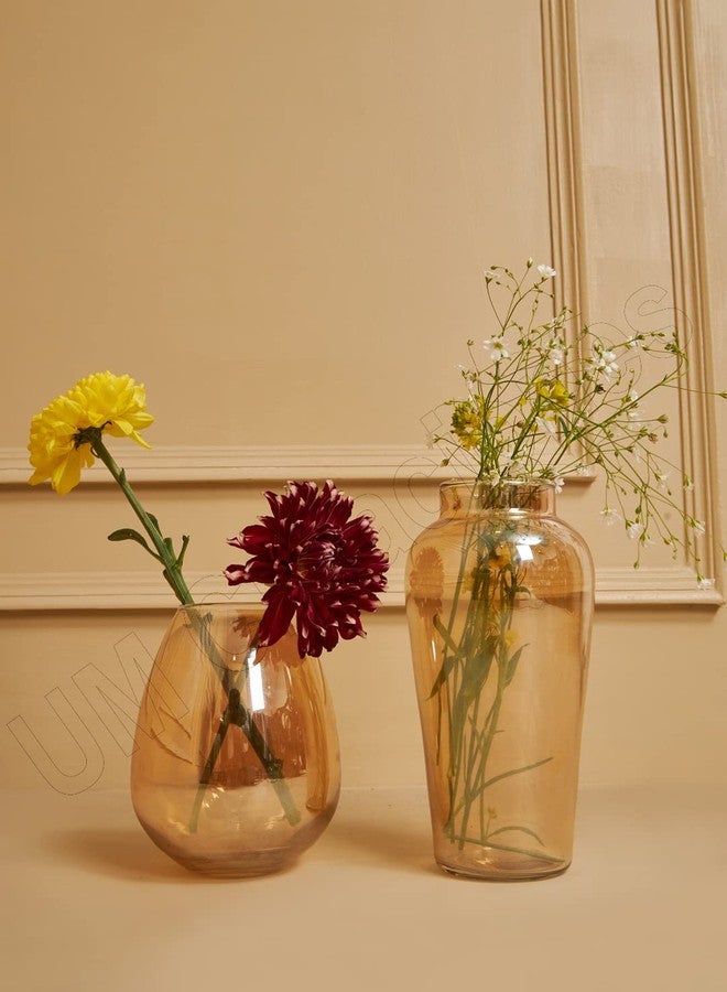 UM Creaciones Amber Flower Glass Modern Vase Set Perfect For Wedding & Home Decorative For Home Decor Living Room Office And Place Settings (Set Of 2) - Image 2